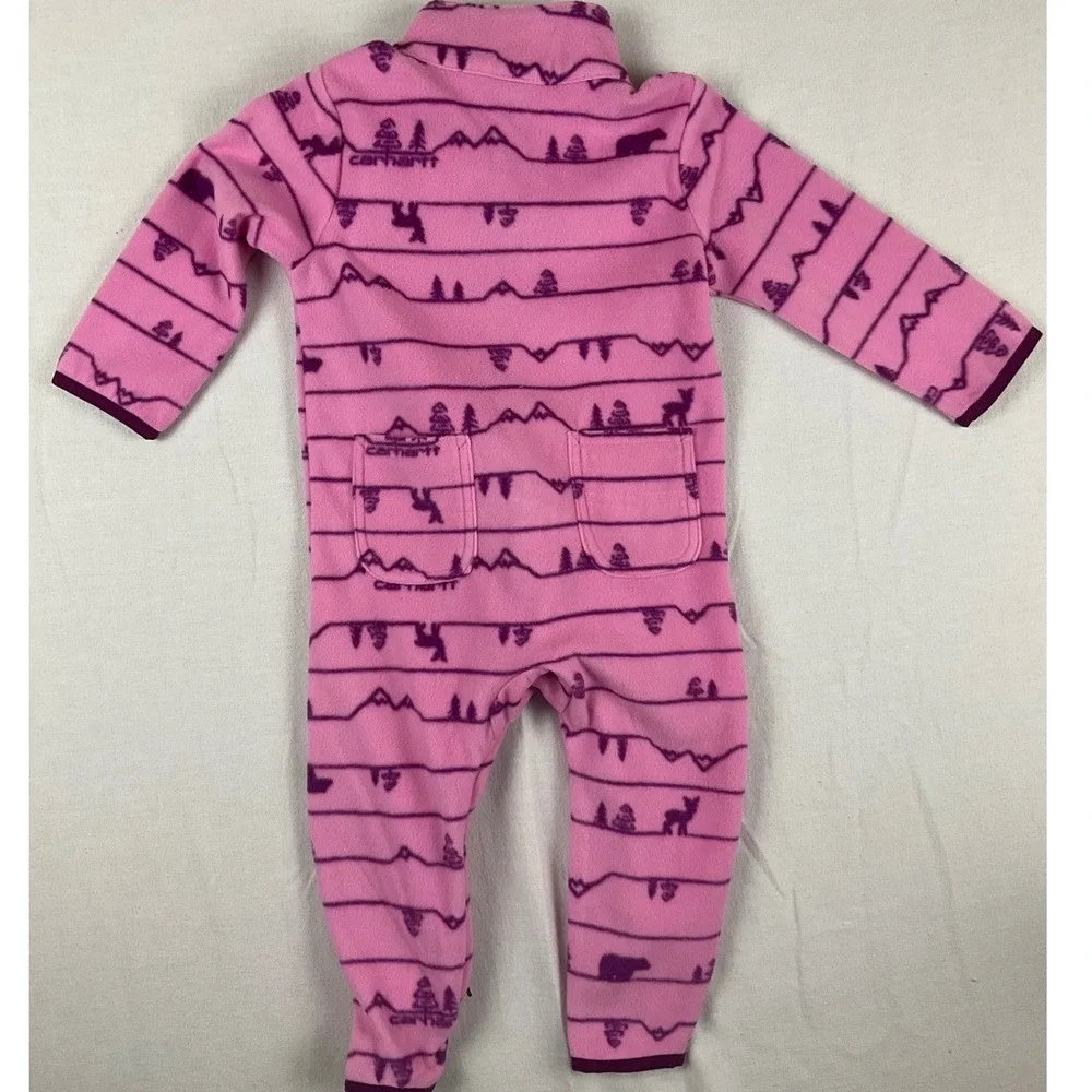 Carhartt Baby Girls Pink Fleece Mountain Print Coverall Zip Jumpsuit OX5416 18M
